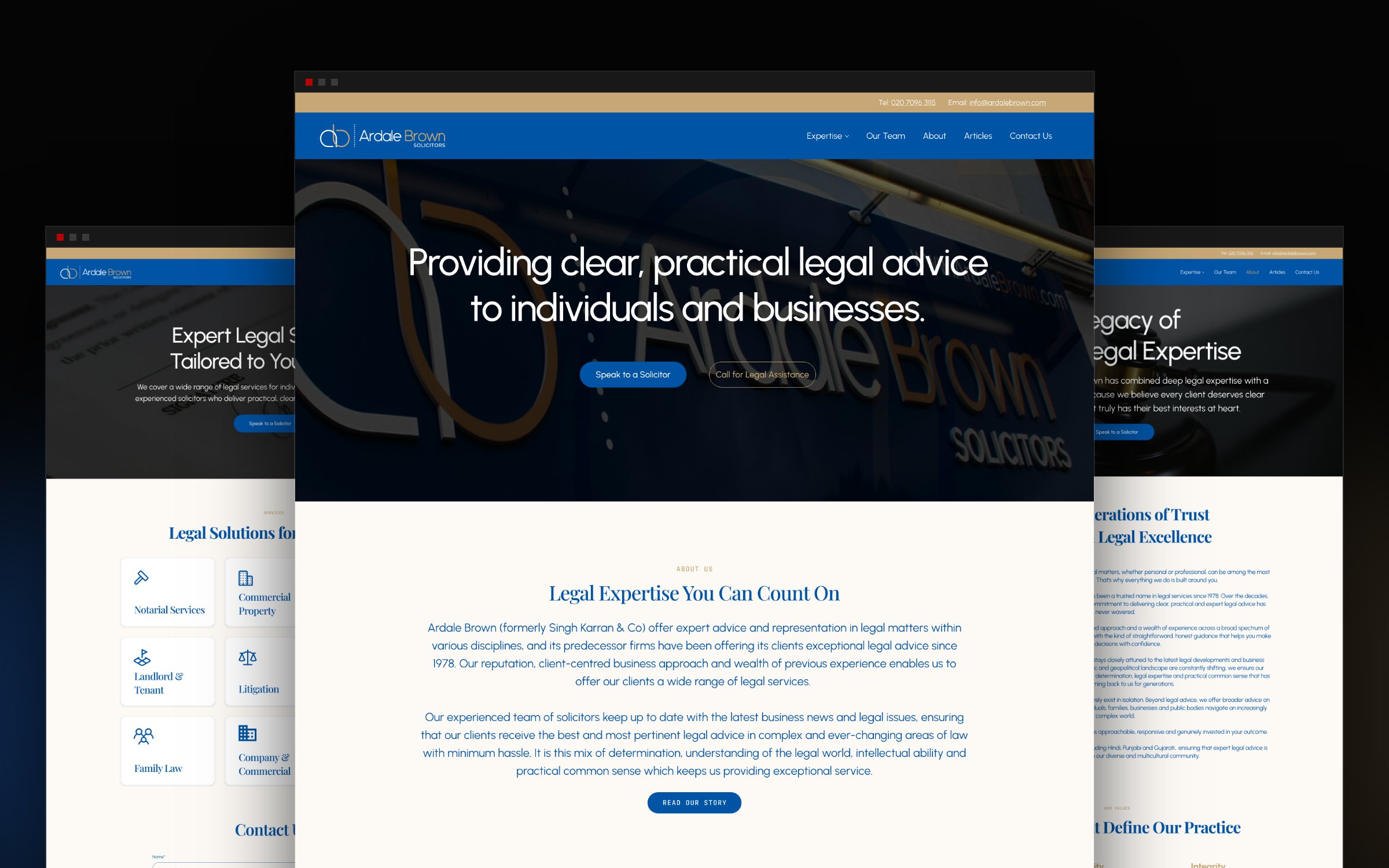 Ardale Brown website: home page in front of the expertise and about pages